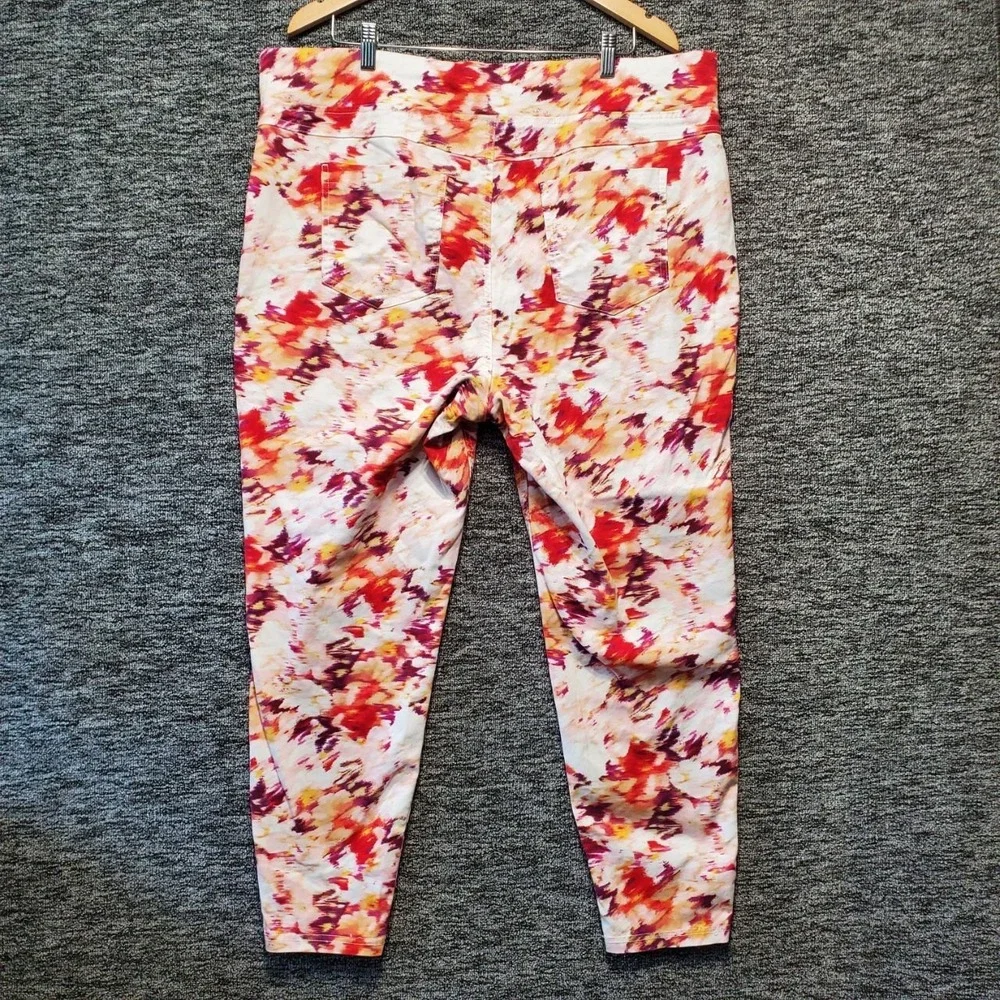 Terra Sky Jeggings Womens 2X Multicolor Watercolor Floral Skinny Pull On Pants‎